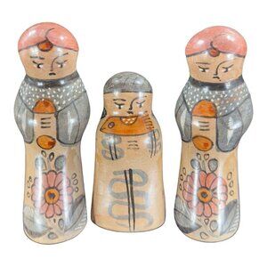 Mexican Tonala Pottery Nativity Hand Made The 3 Kings Religious Figurine Set 3